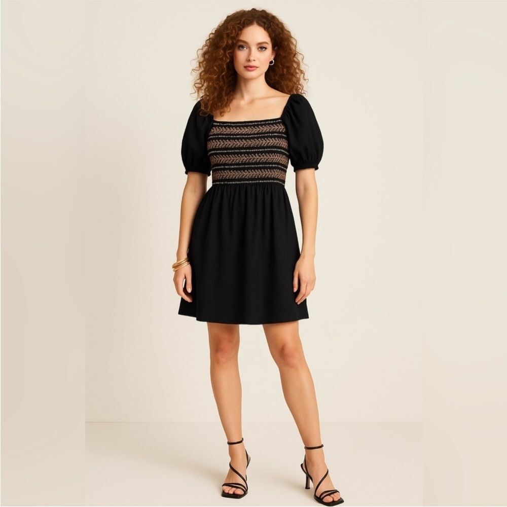 Madewell NWT Poplin Puff Sleeve Mini Dress Size XS in Jet Black